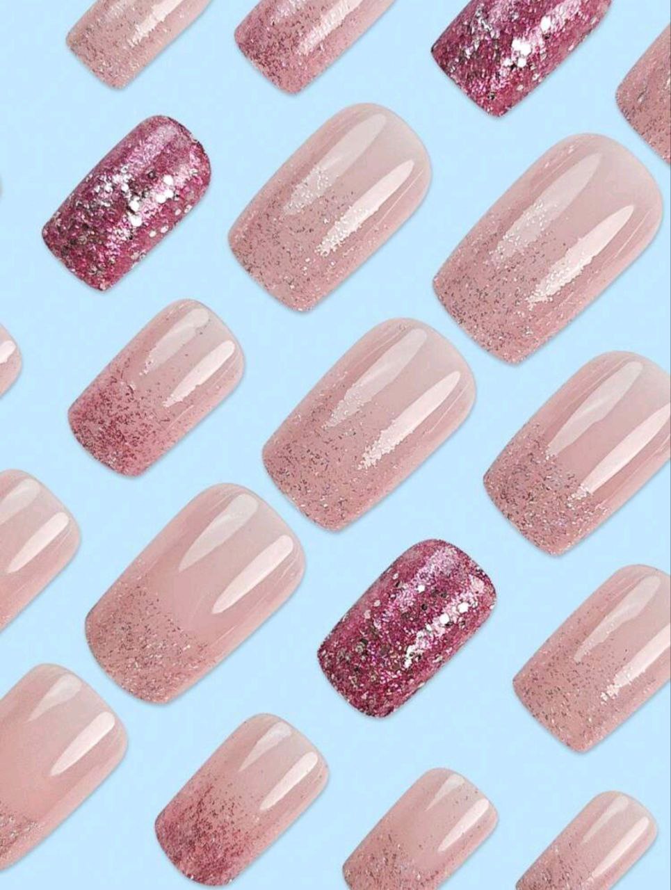 Faux Ongles Roses Pailletés