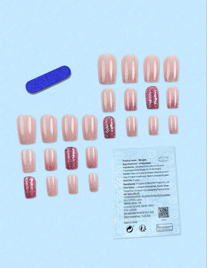 Faux Ongles Roses Pailletés