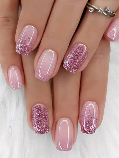 Faux Ongles Roses Pailletés